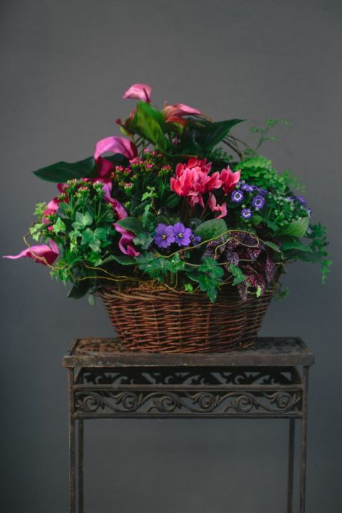 Classic Colorful European Garden in Basket floral arrangement Pasadena CA