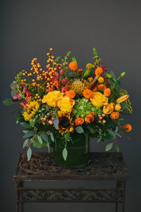 Fall Florals in Yellow and Orange floral arrangement florist Pasadena CA