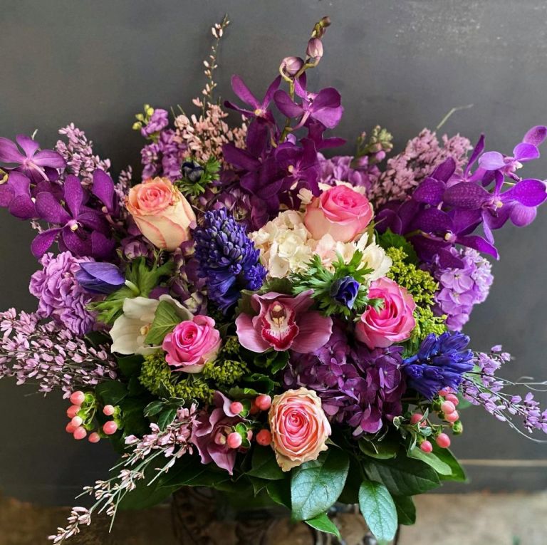 Purple Hayes floral arrangement florist Pasadena CA